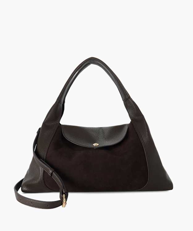 Deeply Dark Brown - Leather-Trim Shoulder Bag