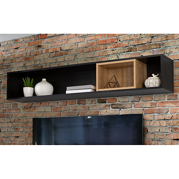 Etagère murale 150 cm 1 niche décor bois de chêne et noir - MODE