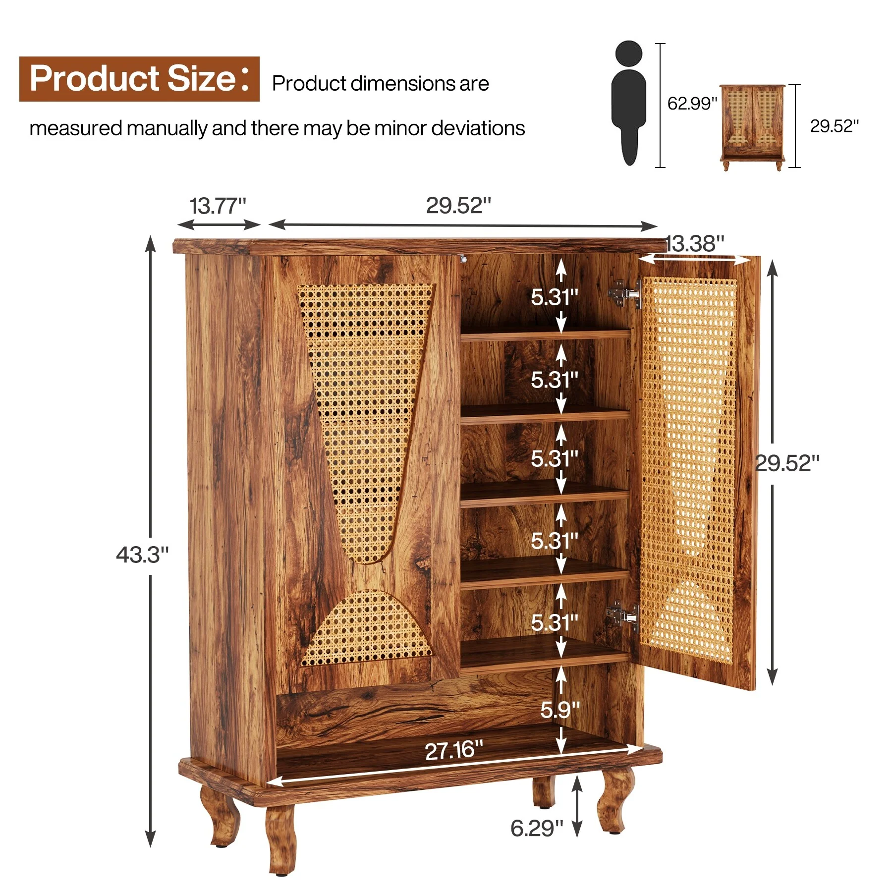 25-Pair Rattan Shoe Cabinet, Shoe Rack Organizer Cabinet - 30 wide