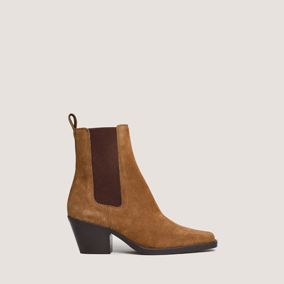 Bottines à bouts pointus et talons biseautésen croute cognac | BOA