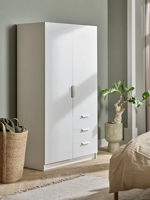 Garderobeskab JENSLEV 96x176 2 låger 3 skuffer hvid