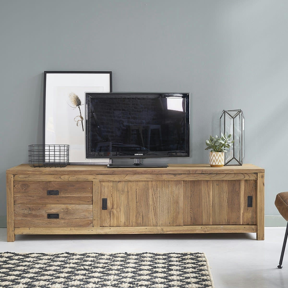 CARGO - Meuble TV en teck recyclé massif 180 cm