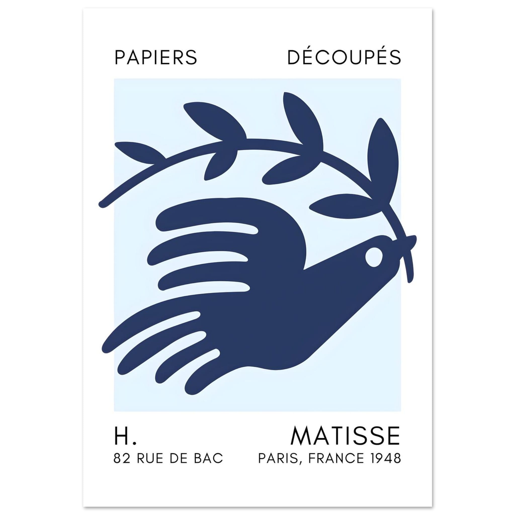Artfulprints Poster Matisse – Peace dove navy blue I  - 70x100 cm - Blauw