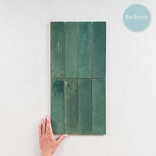 Carrelage Effet Zellige Vert émeraude TANGER 6x24 Green - Les Carreaux de Jean