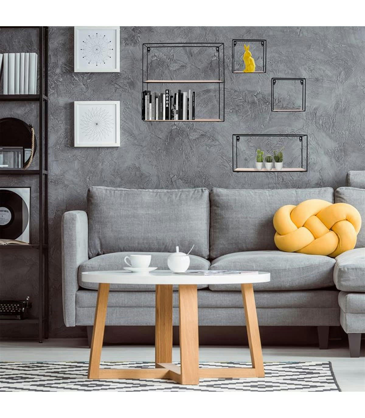 - 4 Étagères murales en métal et plateaux en bois - Beige et noir