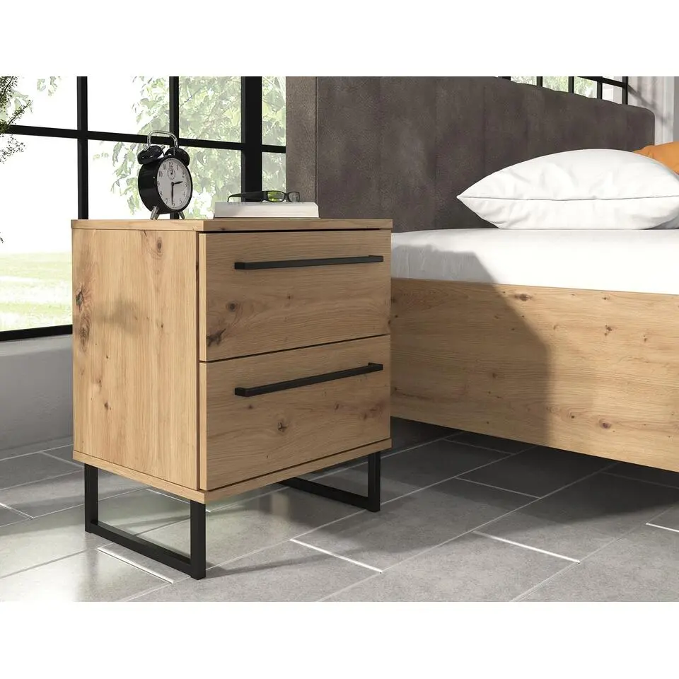 Meubella - Nachtkastje Saturn - Eiken - Zwart - 45 cm