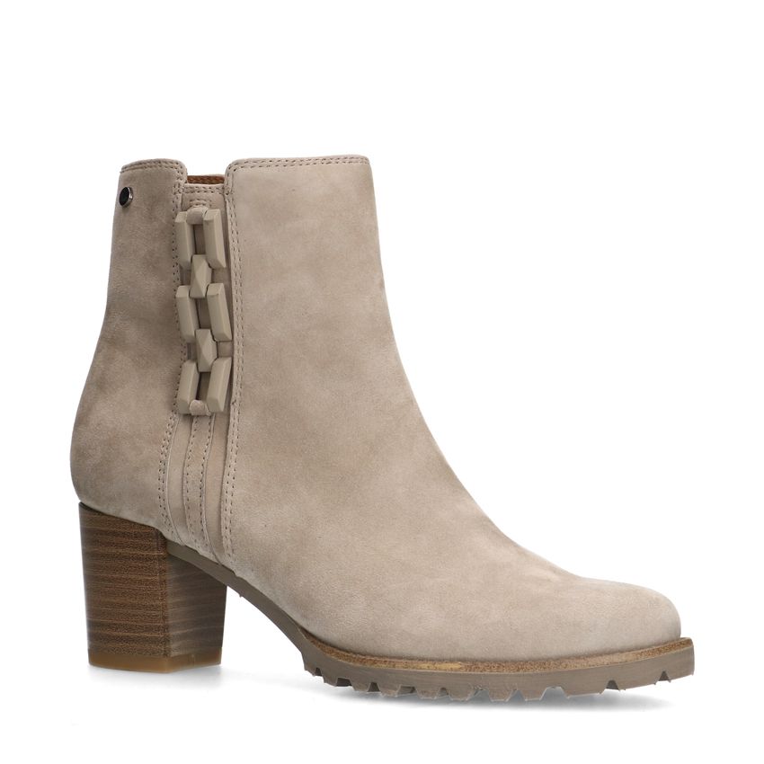 No Stress Grijze suède enkellaarsjes met hak en chain