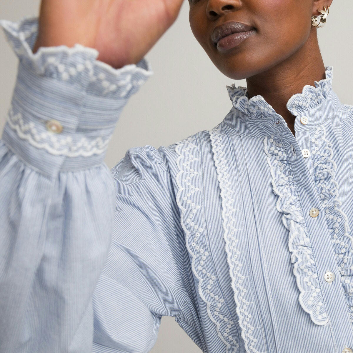 Blouse victorienne à rayures Signature, coton bio