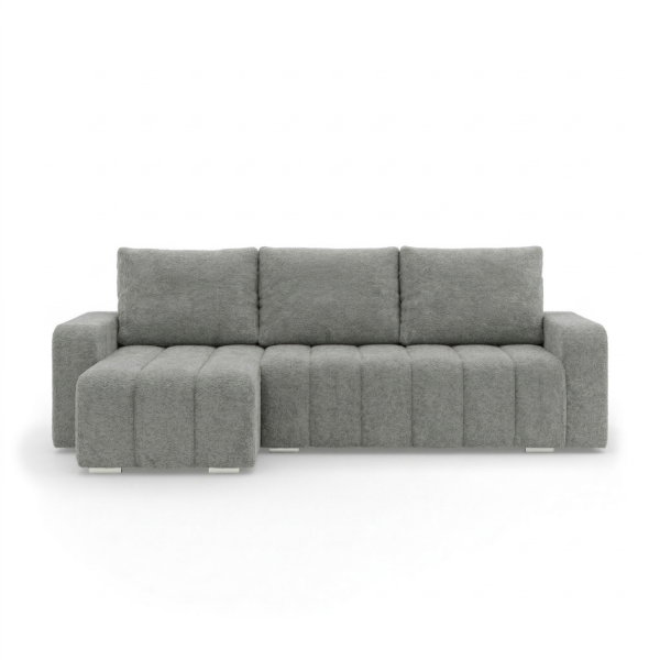 Narożnik rozkładany 1 pojemnik funkcjonalny designerski Ciemnoszary bouclé