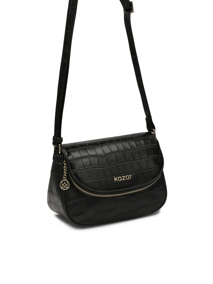 Black belt handbag with flap pocket