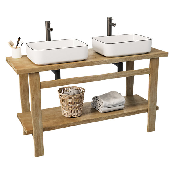Meuble vasque en chêne massif vieilli l.140 x H.78 x P.50 cm, Homesight Taby