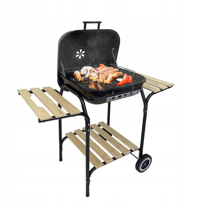 Grill ogrodowy węglowy przenośny z 3 półkami pokrywa   4 x mata BBQ 1013