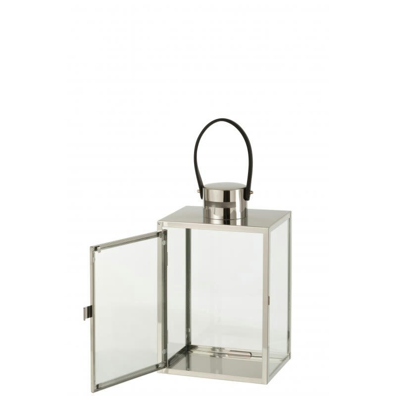 RECTANGULAIRE - Lanterne rectangulaire métal/verre argent H44cm