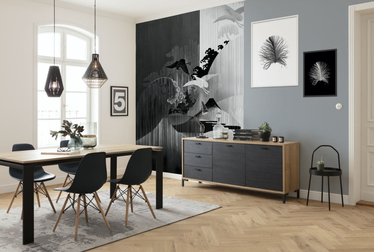 Sanders & Sanders fotobehang kunst zwart wit - 200 x 280 cm - 611973