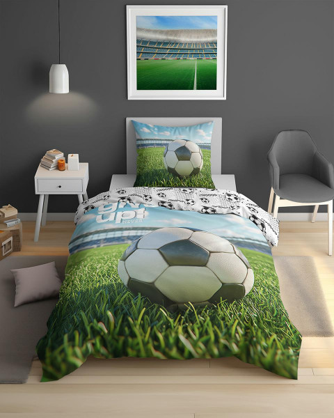 Pościel młodzieżowa 160x200 biała z piłką nożną – 5870 A – Dream Collection