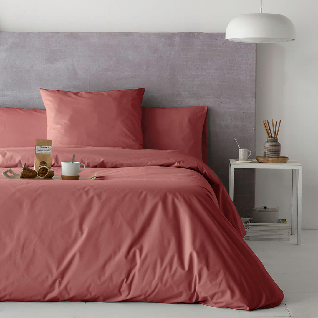 PURE HDC - Housse de couette en percale de coton 155x220 cm rose foncé