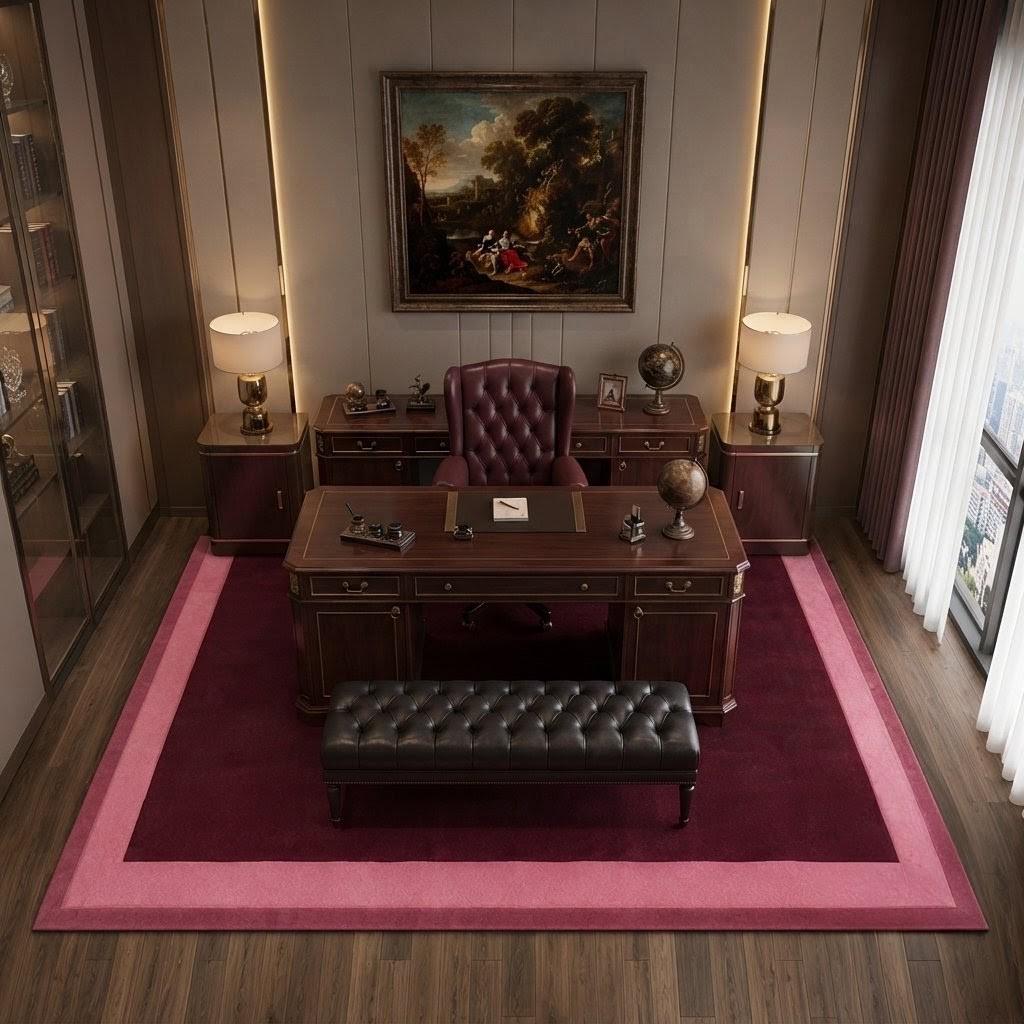 Burgundy Pink Area Rug, Luxury Office Rug, Maroon Rectangle Carpet, Elegant Modern Home Decor Rug,