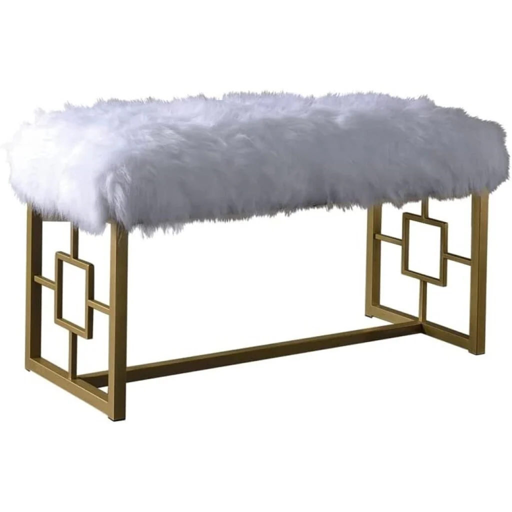 18 Inch White Bench with Gold Legs for Bedroom and Entryway Decor - 38” x 18” x 20”