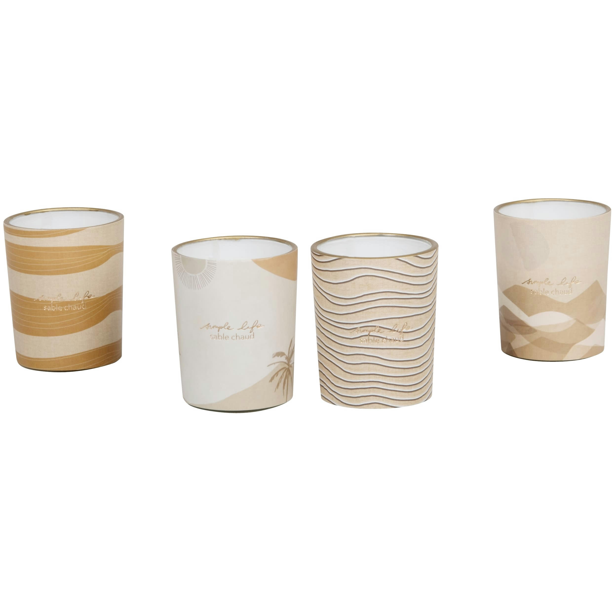 - Bougies lumignons parfumées en verre beige à motifs (x4), 45g