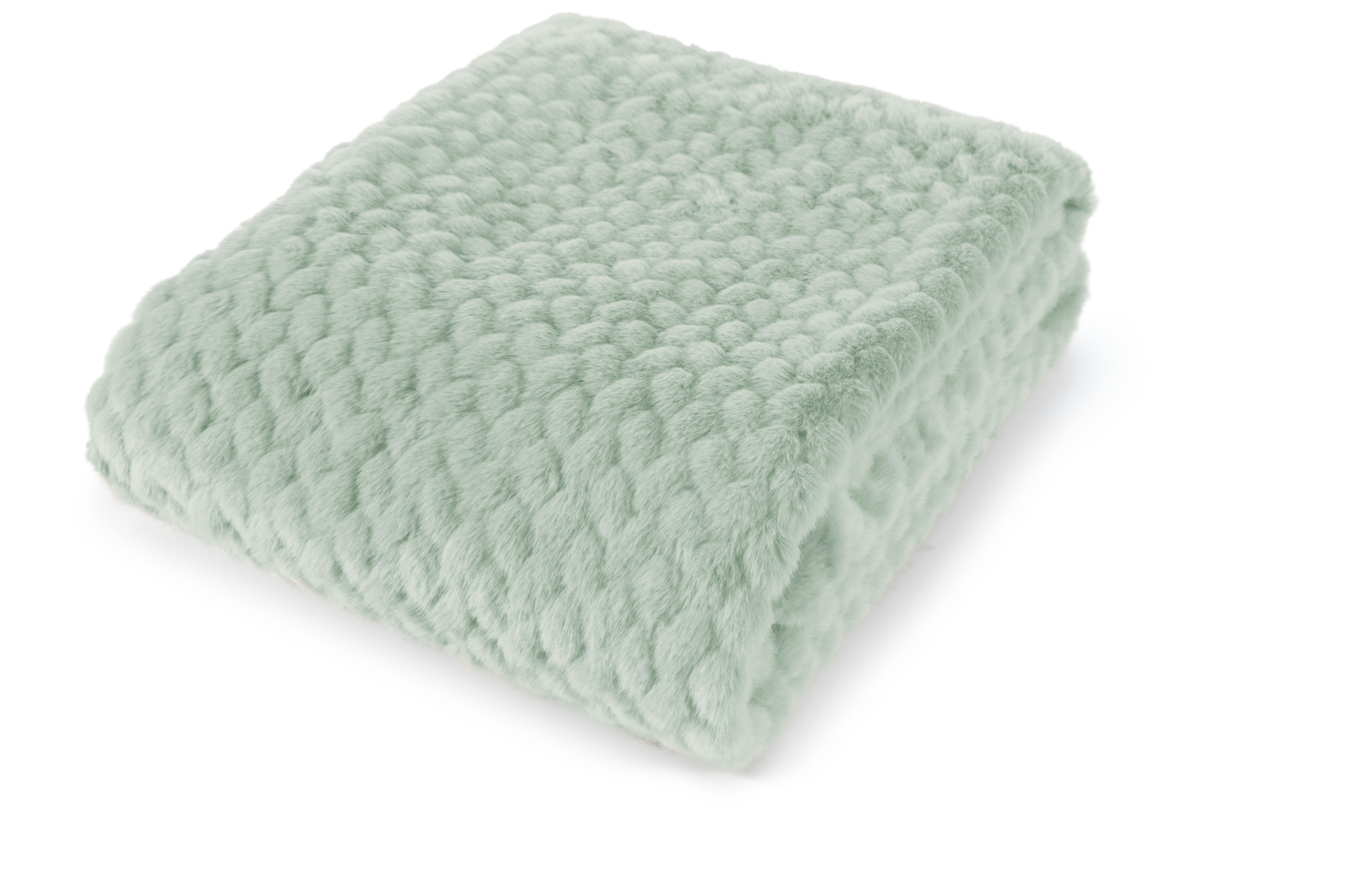 MINK - Plaid fausse fourrure à relief vert sauge, 150x 200