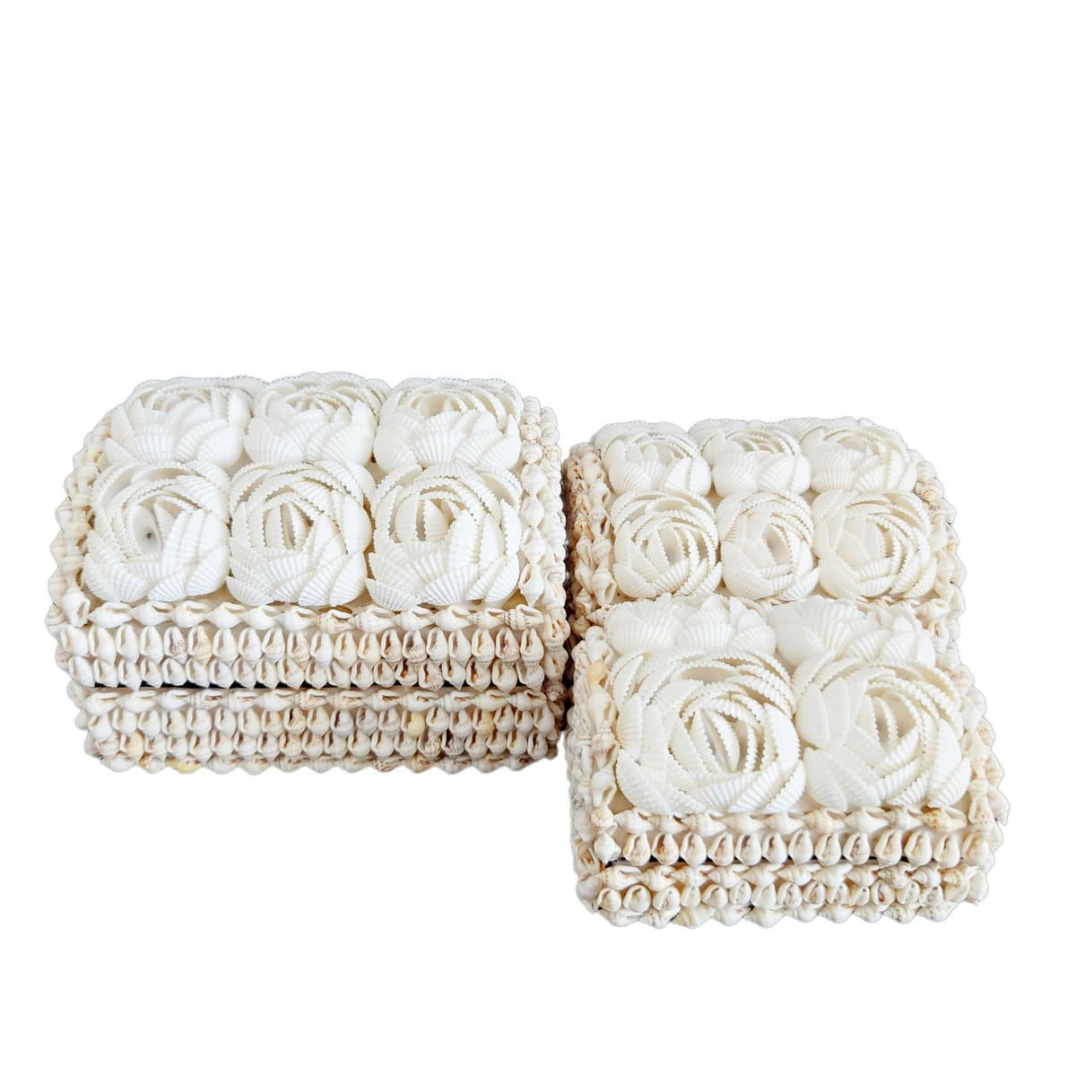 FLEUR - Boîtes en coquillages, blanc - Lot de 3