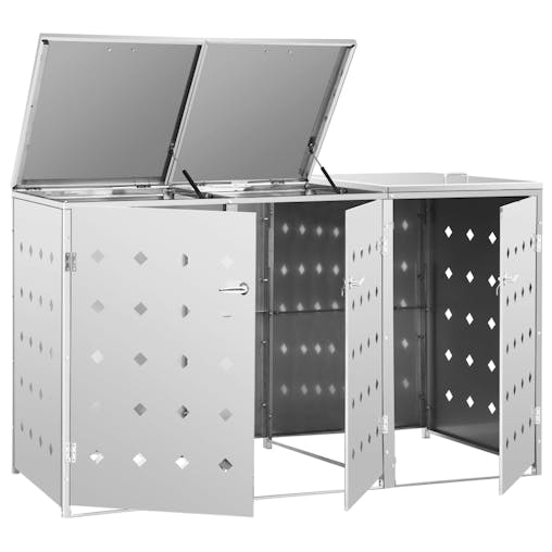 NNEVL Triple Wheelie Bin Shed 240 L Stainless Steel
