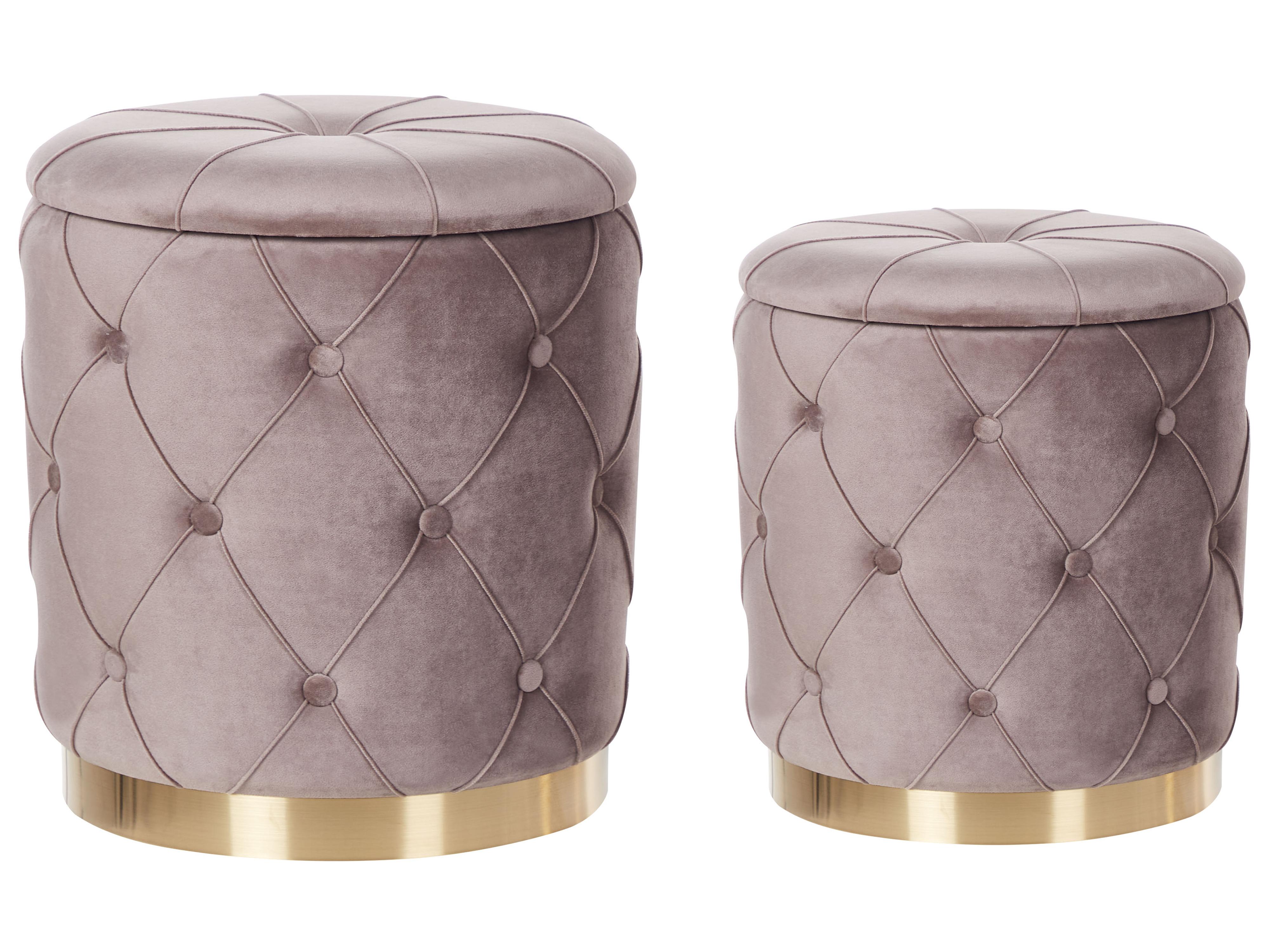 Set of 2 Storage Pouffes PUEBLO Velvet Taupe