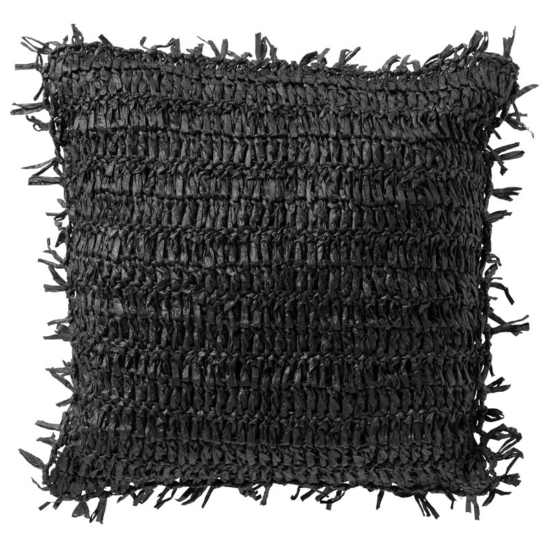 ANTONIO - kussenhoes 45x45 cm - effen kleur - raffia - Raven - zwart