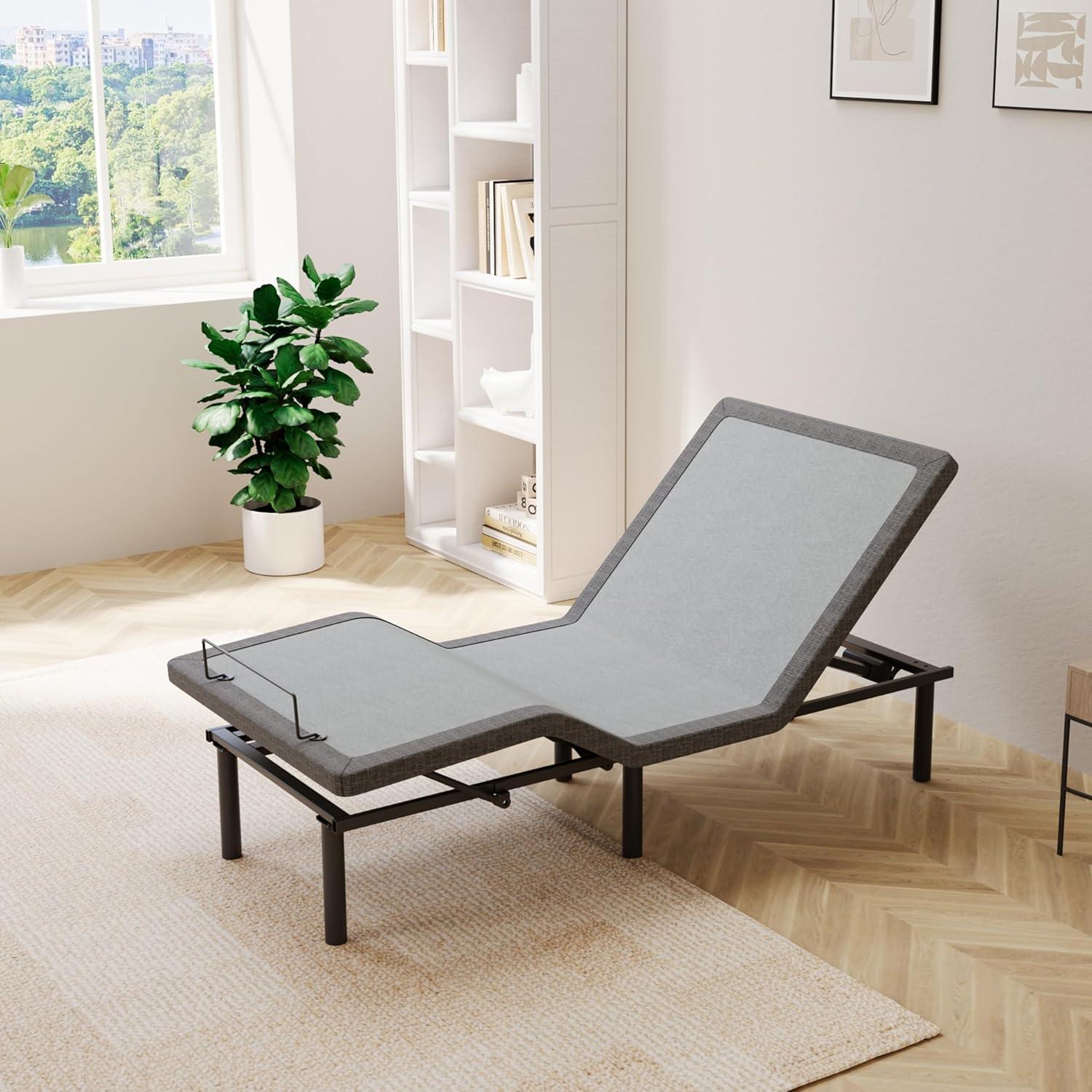ESHINE Adjustable Bed Frame Smart Bed Twin XL - Upholstered Bed Base with Massage, Wireless Remote, Ergonomic Foot&Head Incline, Zero Gravity, Dual USB Ports, Under Bed Light, 3100 Series Grey
