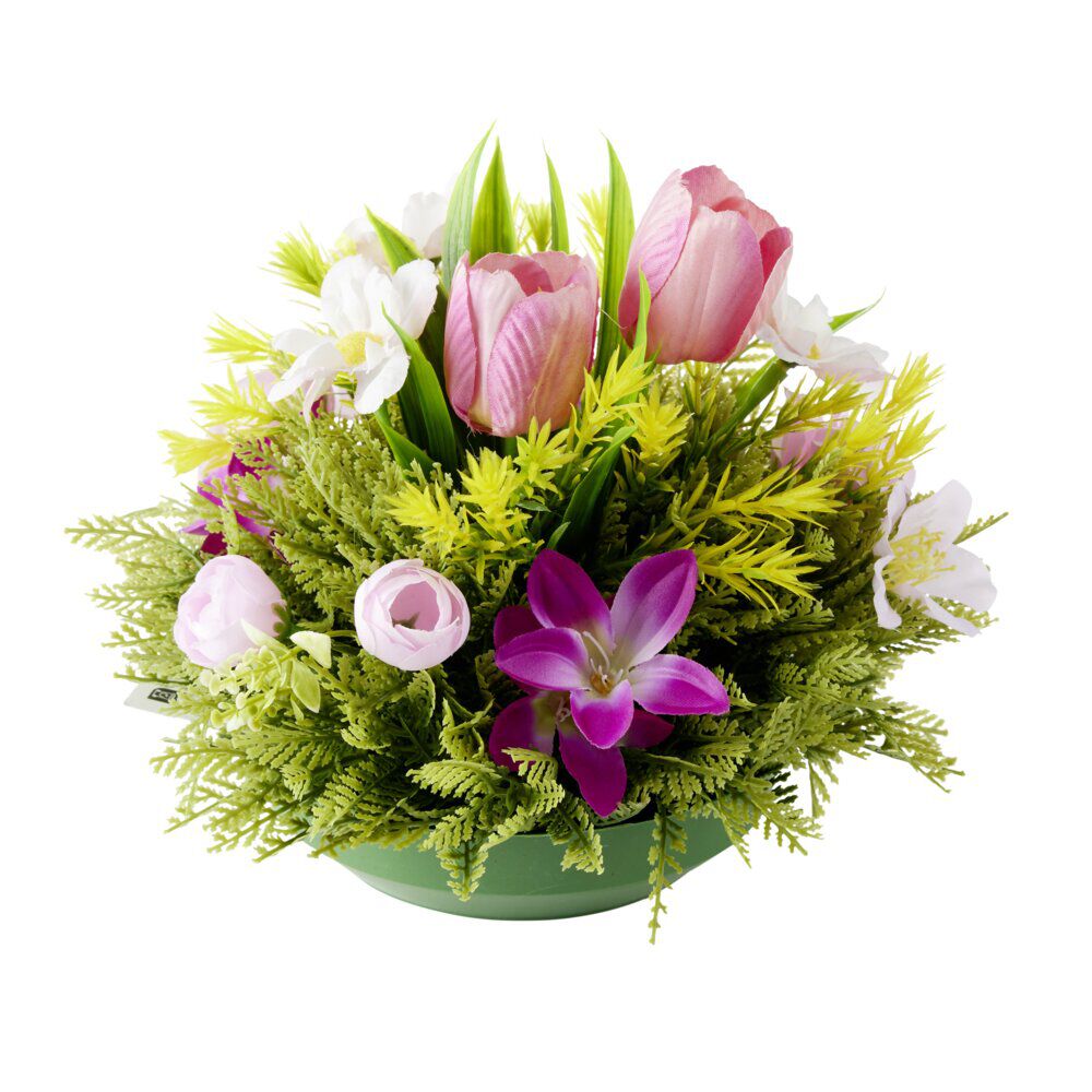 Composition florale artificielle multifleur violette boule Ø27xH21cm