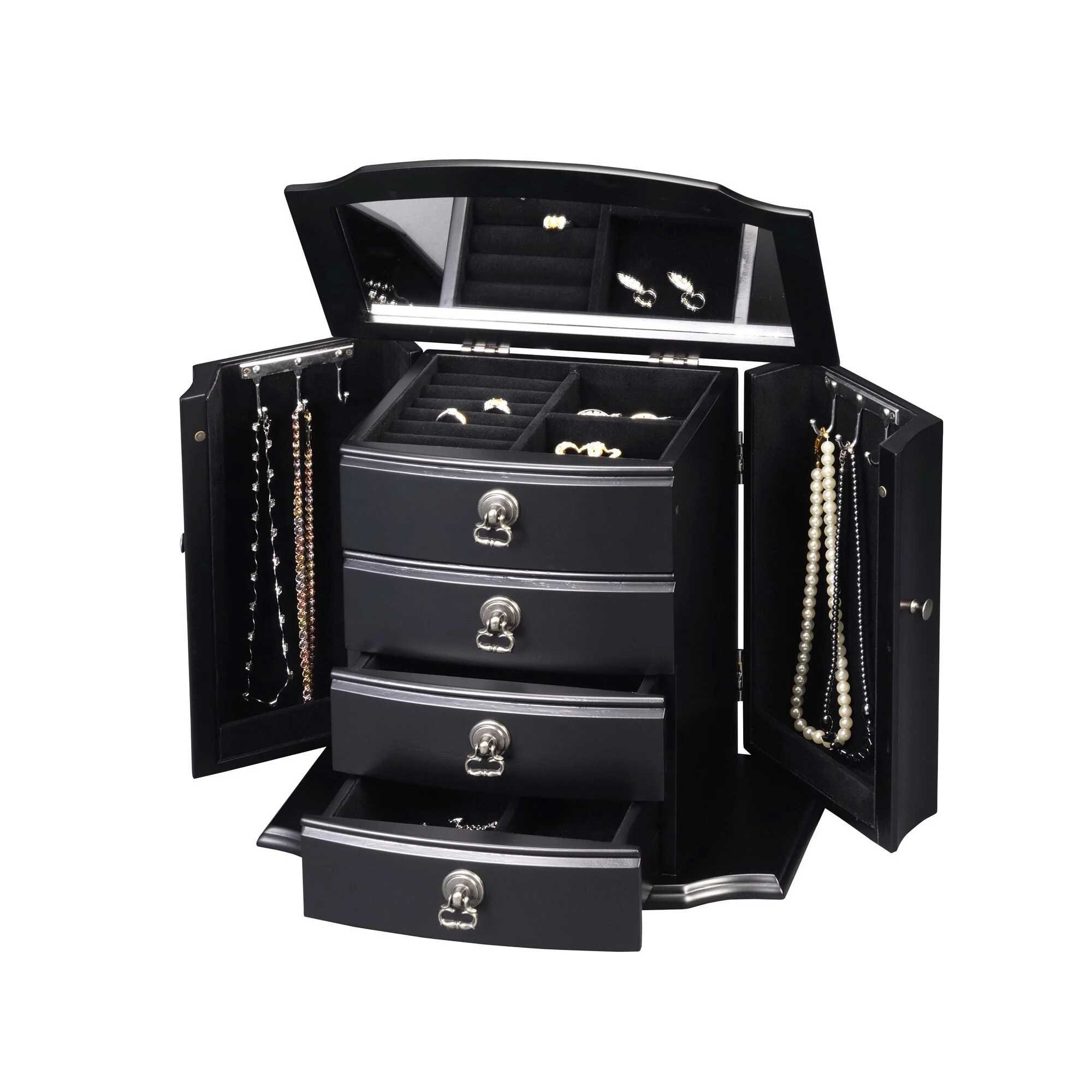 Black Wooden 4-drawer Jewelry Box