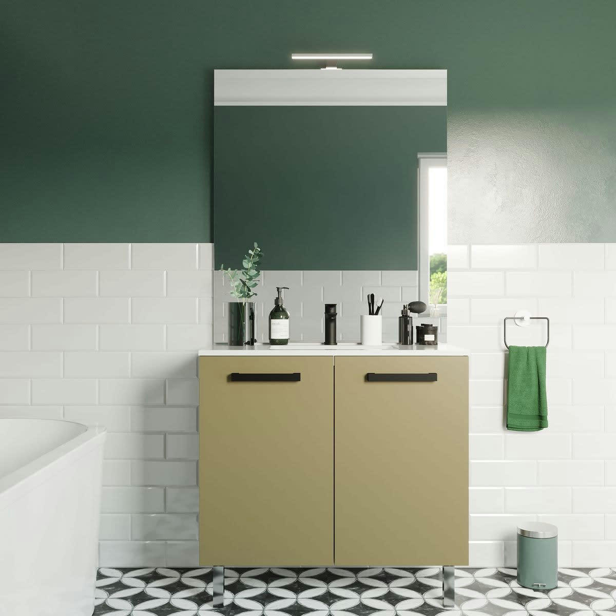 CHELSEA - Meuble salle de bain vasque intégrée 90cm 2 portes Vert