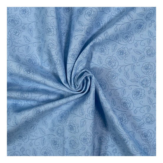 Sky Blue Cotton Rose Blender Fabric by the Metre