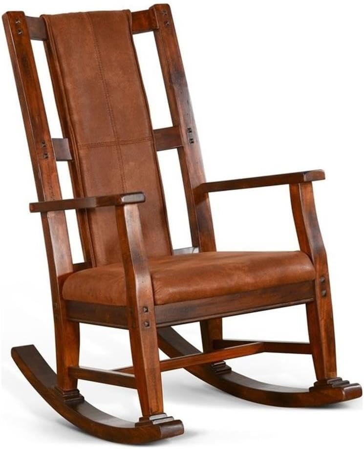 Pemberly Row Wood Rocking Chair, Indoor in Chocolate (41 H x 26 W x 22.5 D) for Living Room with Cushion Seat, High Back, Easy Assembly