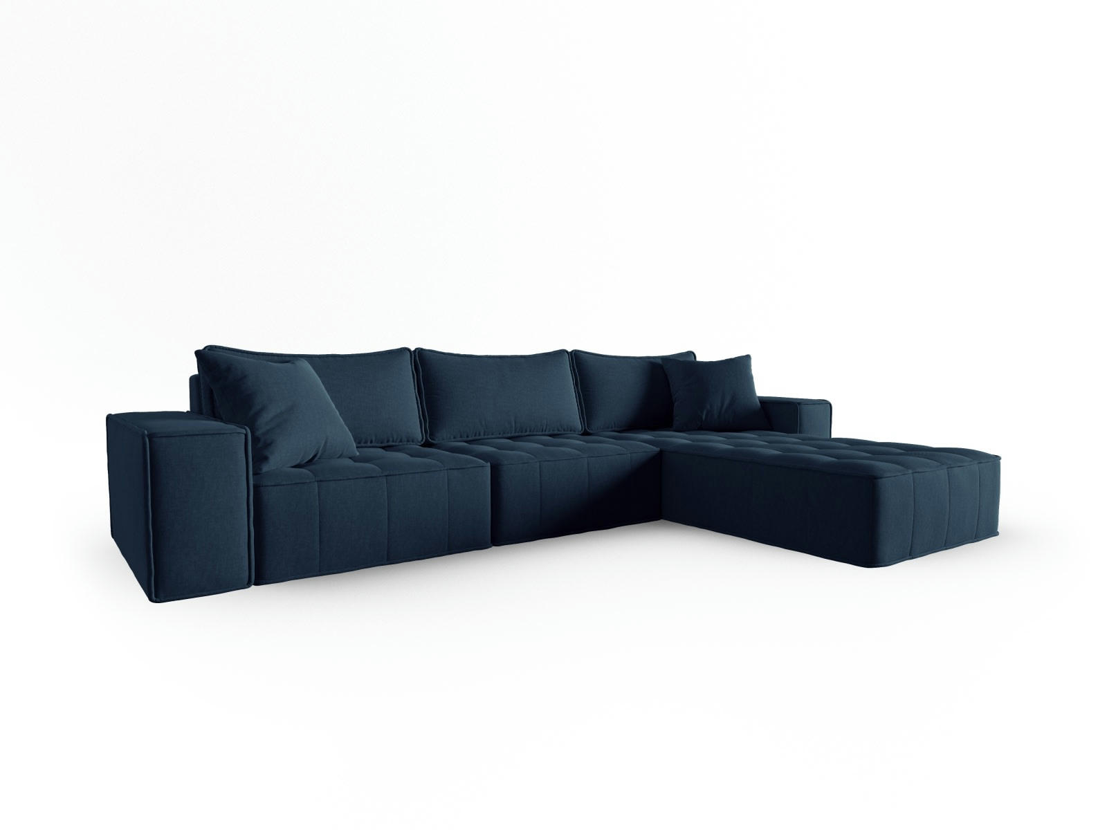 MIKE - Canapé d'angle droit modulable 5 places en tissu structurel blue jeans