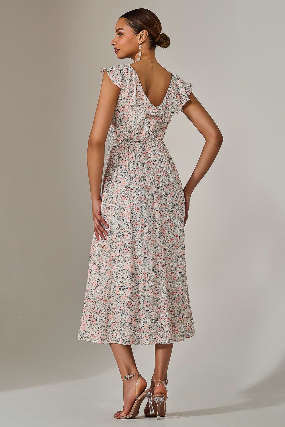 Jolie Moi Frill V Neck Midaxi Dress