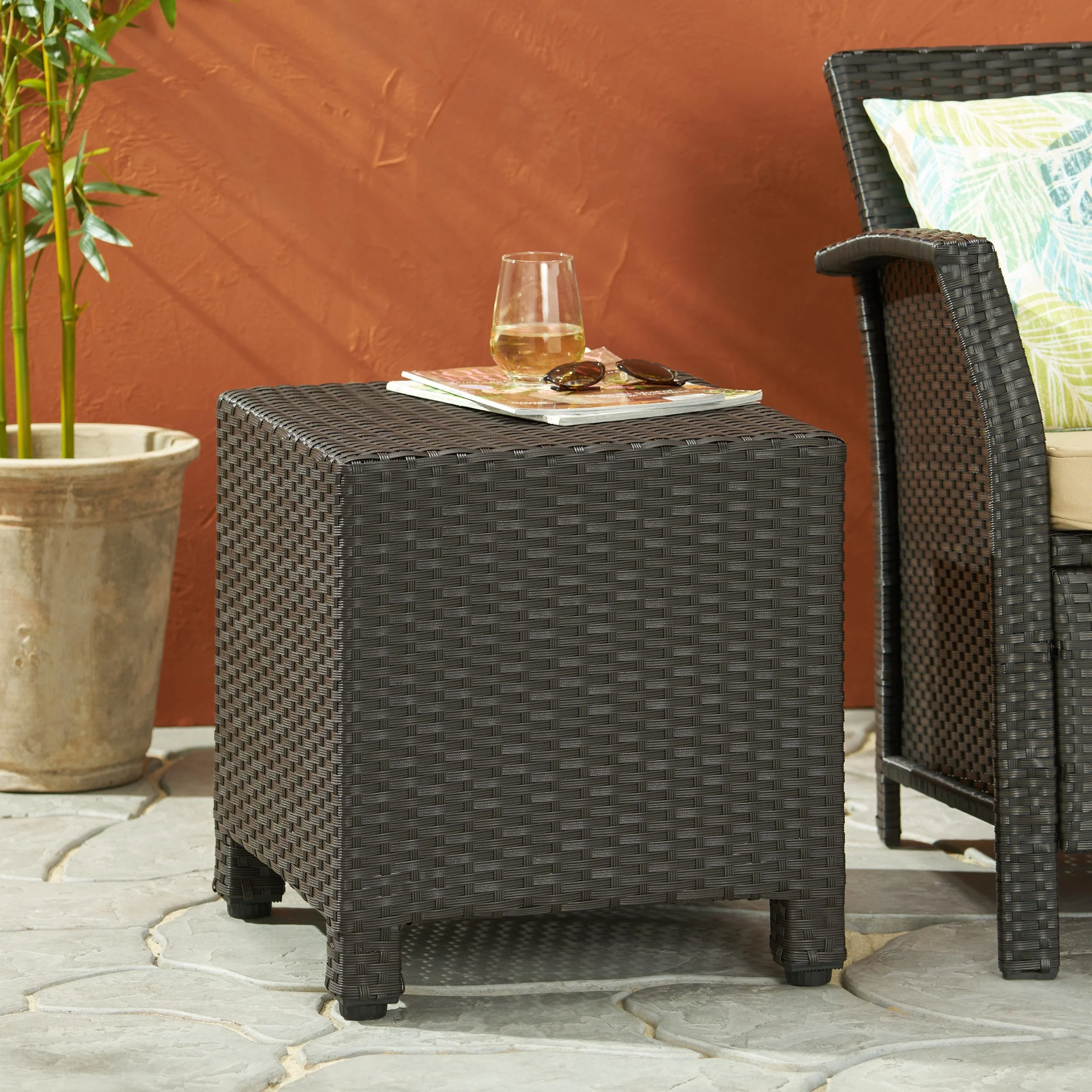 Puerta Outdoor Wicker Accent Side Table by Christopher Knight Home