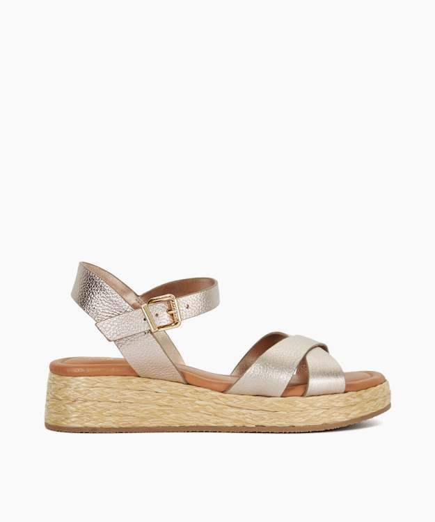 Littleton Gold - Leather Raffia Flatform Sandals
