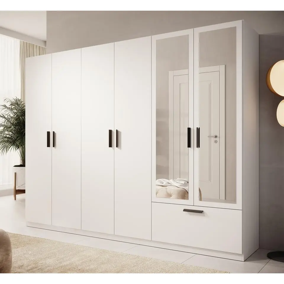 Meubella - Kledingkast Lillian - Wit - 270 cm - Met spiegel