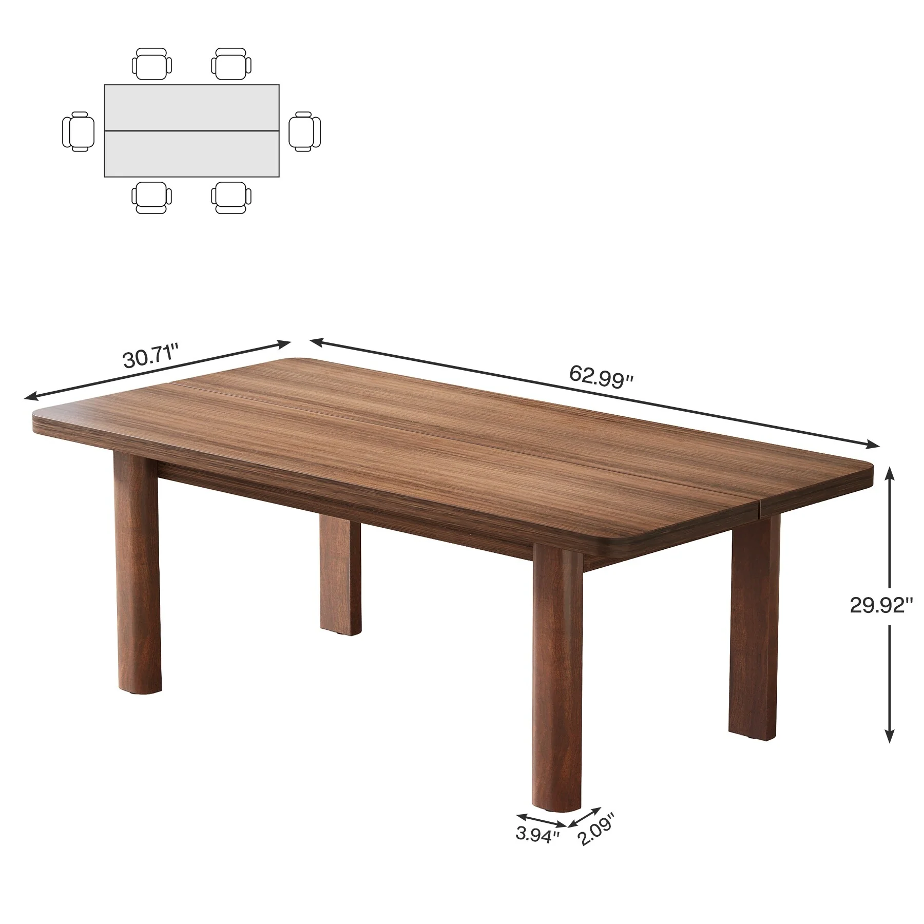 Dining Table for 4-6 People, 63-Inch Farmhouse Kitchen Table with Solid Wood Legs