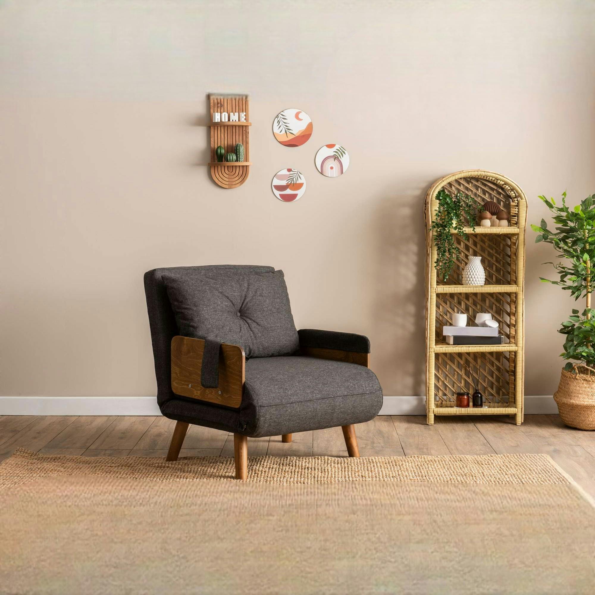 Fauteuil convertible gris foncé 1 place couchage 190 cm LOJA