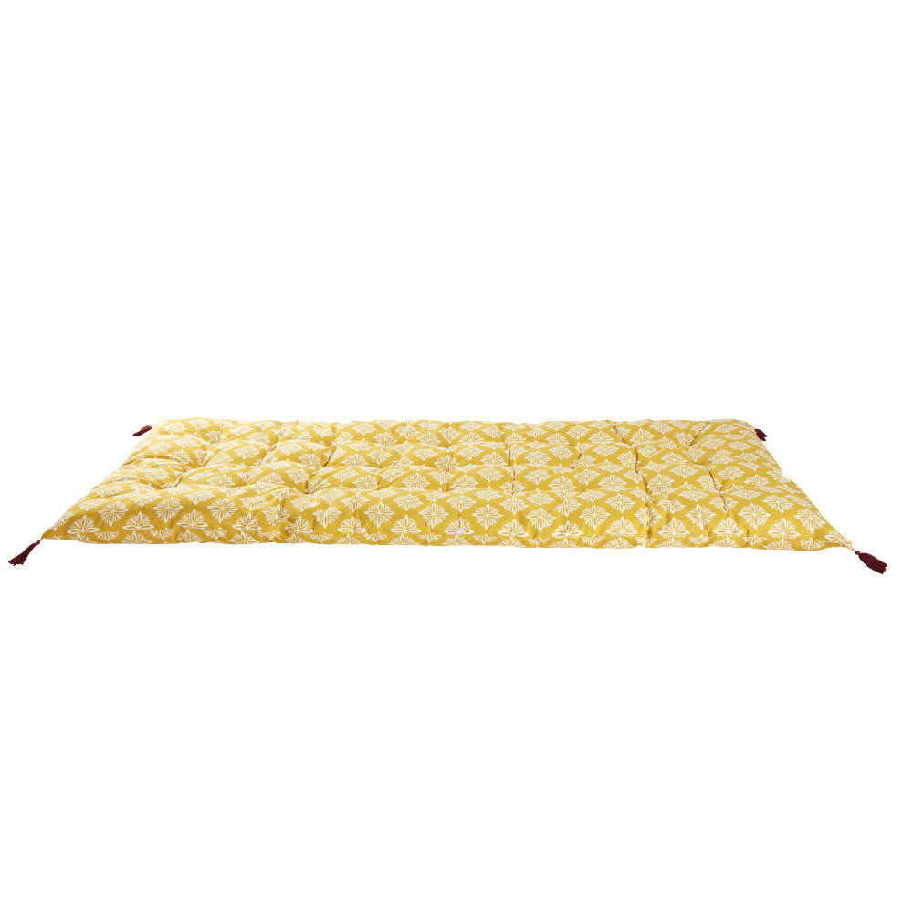 MARGA - Matelas de sol en coton jaune motifs graphiques blancs 90x190