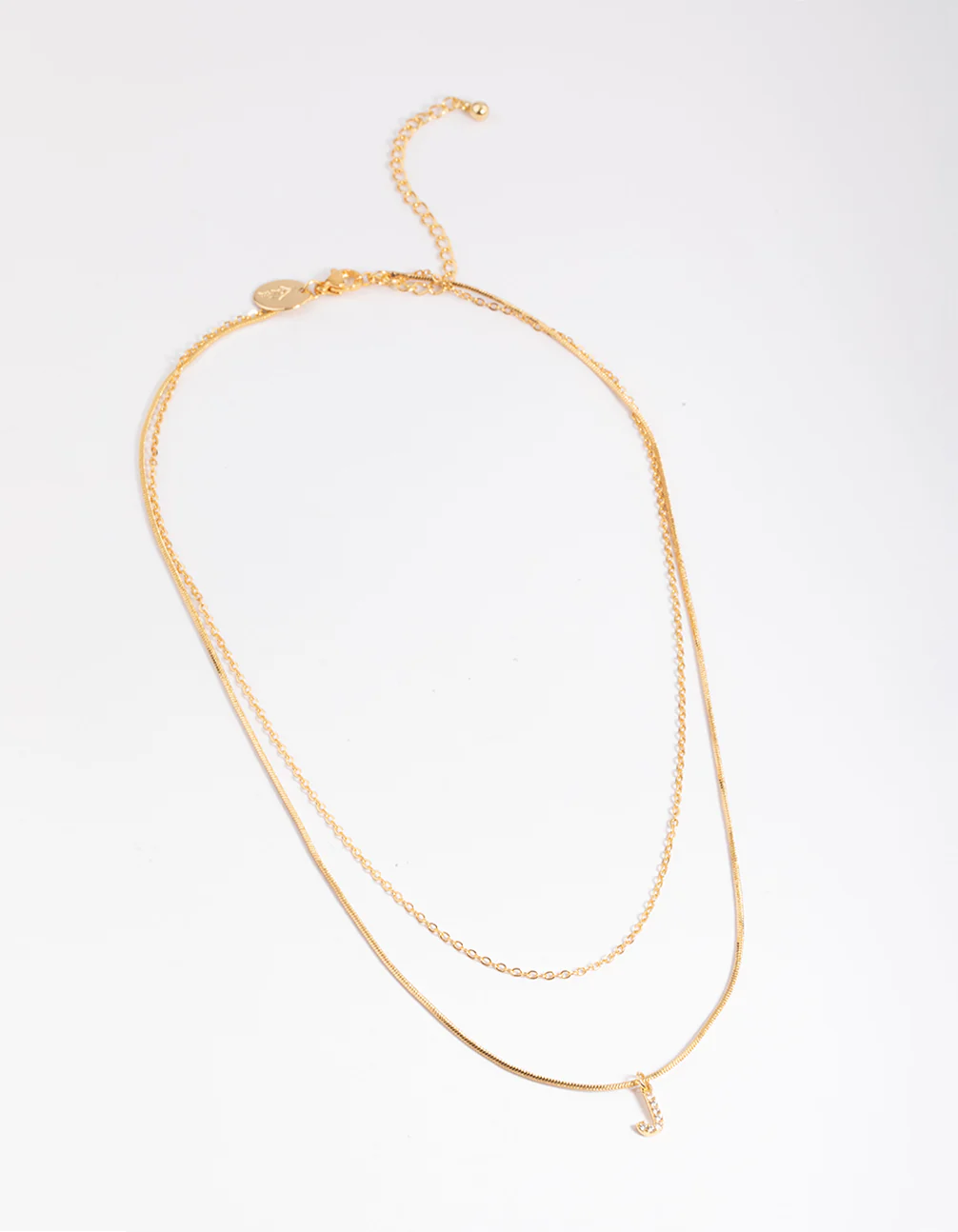 Gold Plated  Diamante Letter J Layered   Necklace