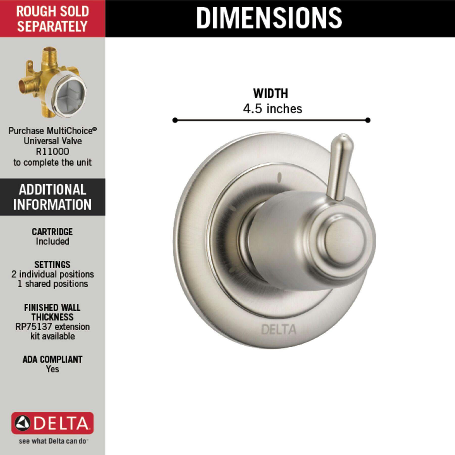 Delta 3-Setting 2-Port Diverter Trim, Stainless