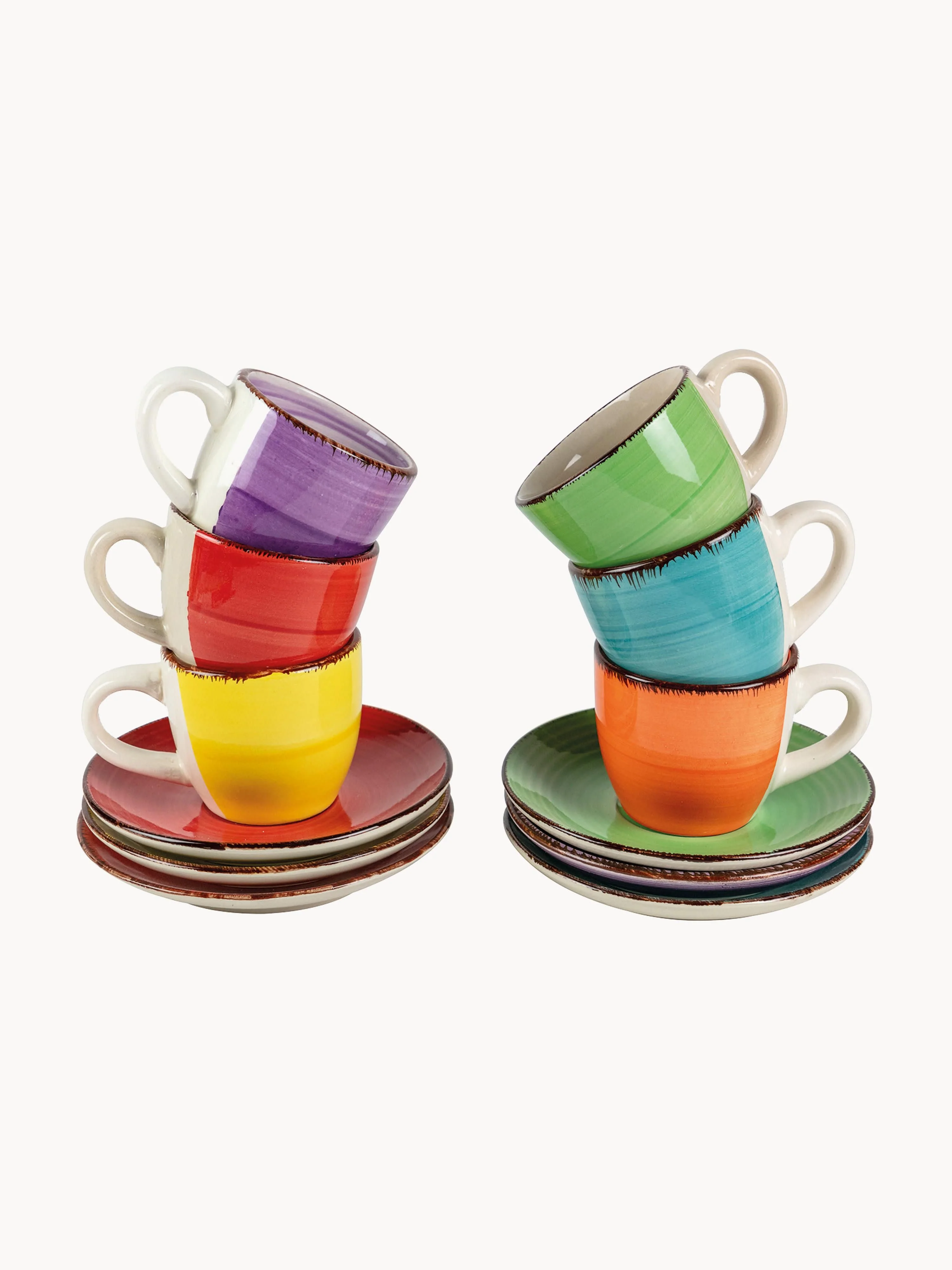 Handbemalte Espressotassen Baita mit Untertassen, 6er-Set