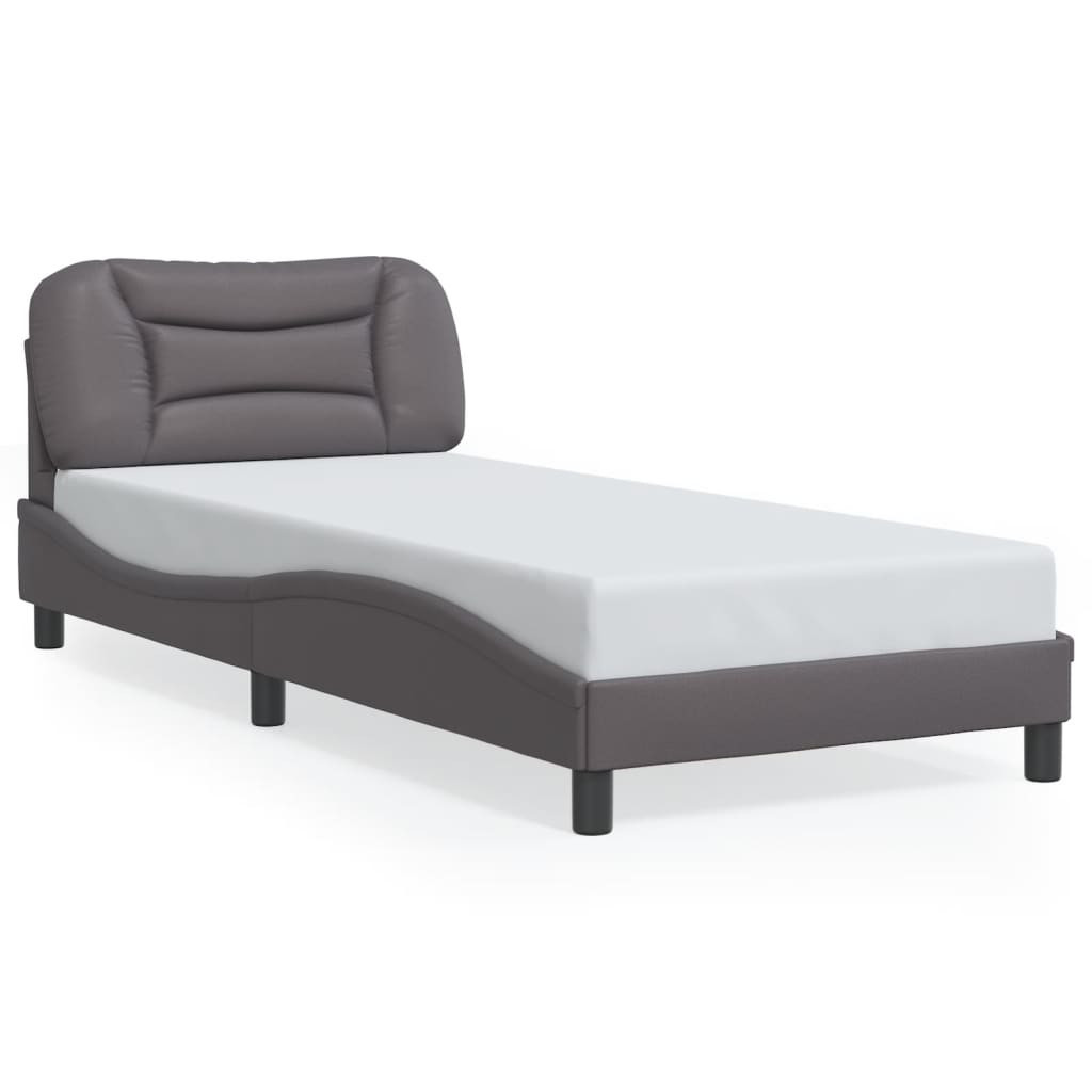 Łóżko tapicerowane rama łóżka ze stelażem szara skóra sztuczna 90x200 cm