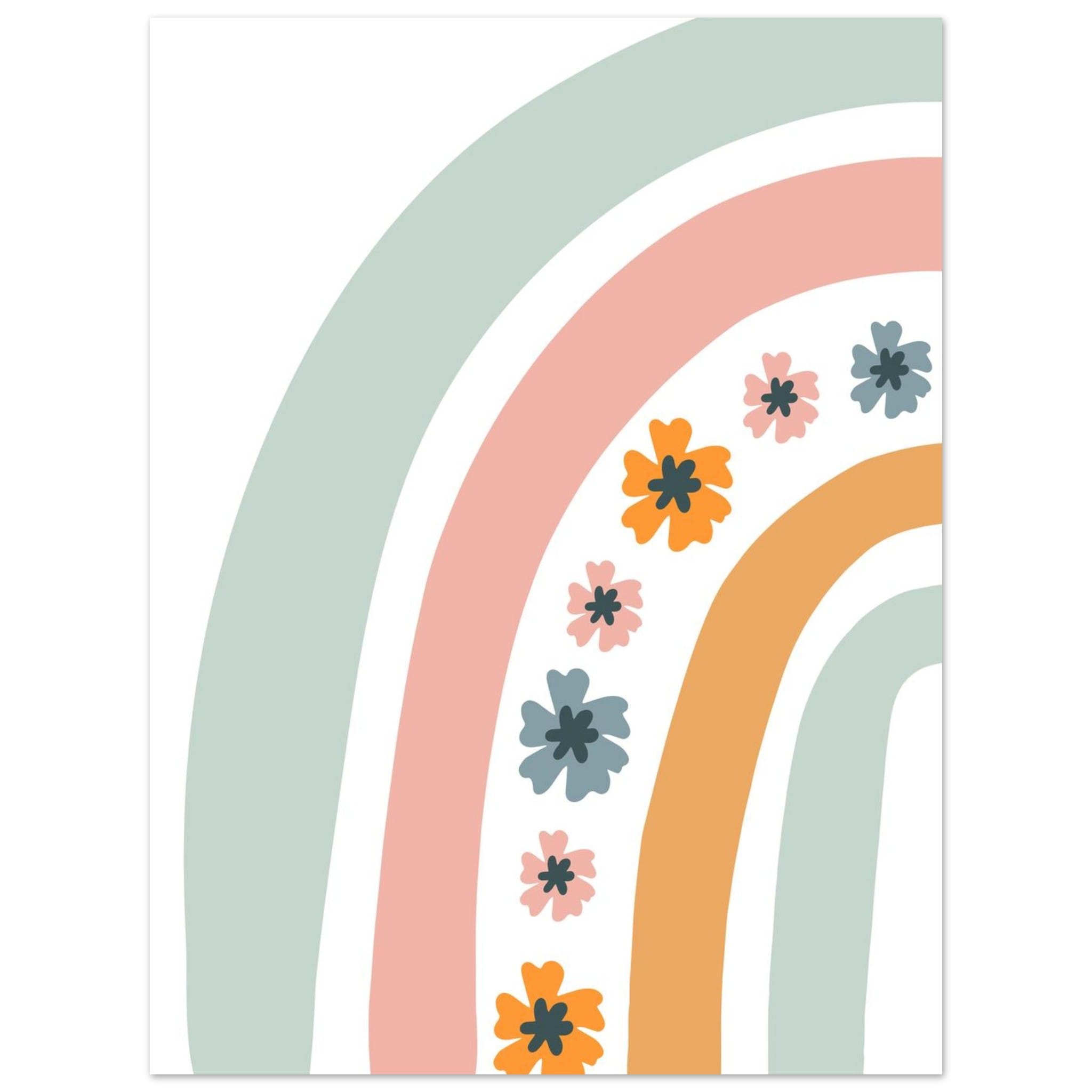 Artfulprints Poster Regenboog met bloemen I  - 30x40 cm - Meerkleurig