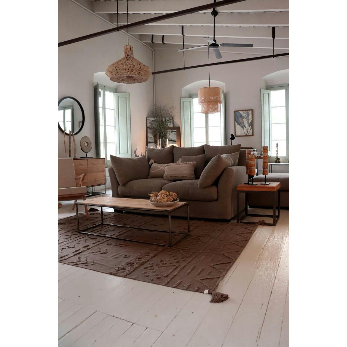 RE EDITION - Tapis ethnique berbère en coton marron 140x200