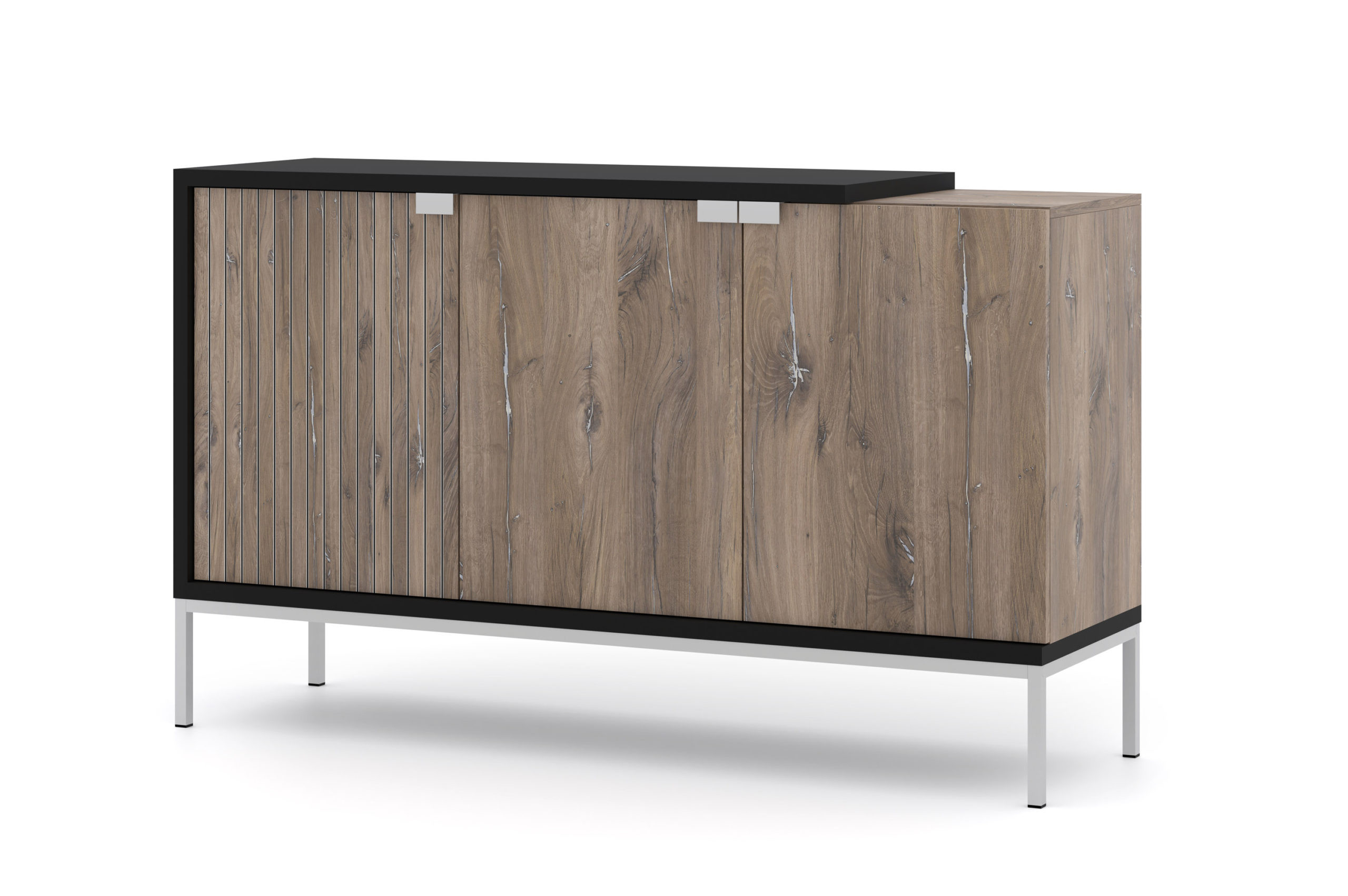 Komoda TOLEDO 143 cm 3D dąb flagstaff / czarny mat