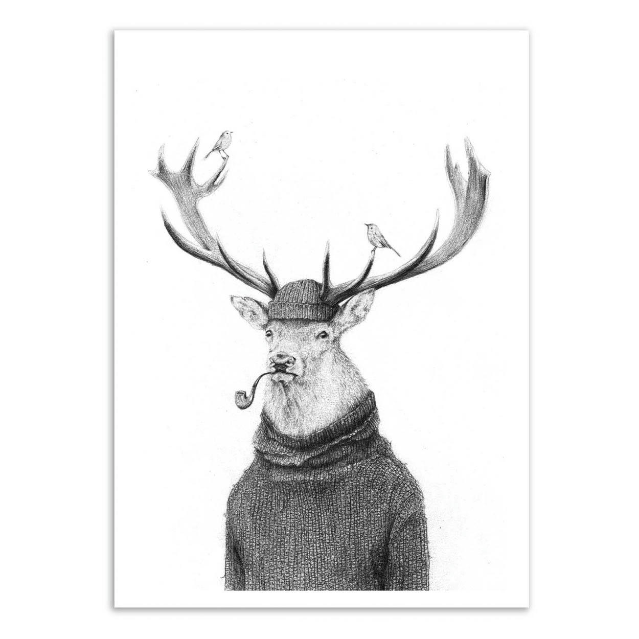 MIKE KOUBOU - WILD THINKING - Affiche d'art avec Cadre bois noir - 30 x 40 cm